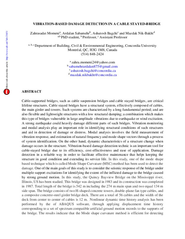 (PDF) Vibration-Based Damage Detection in a Cable Stayed-Bridge