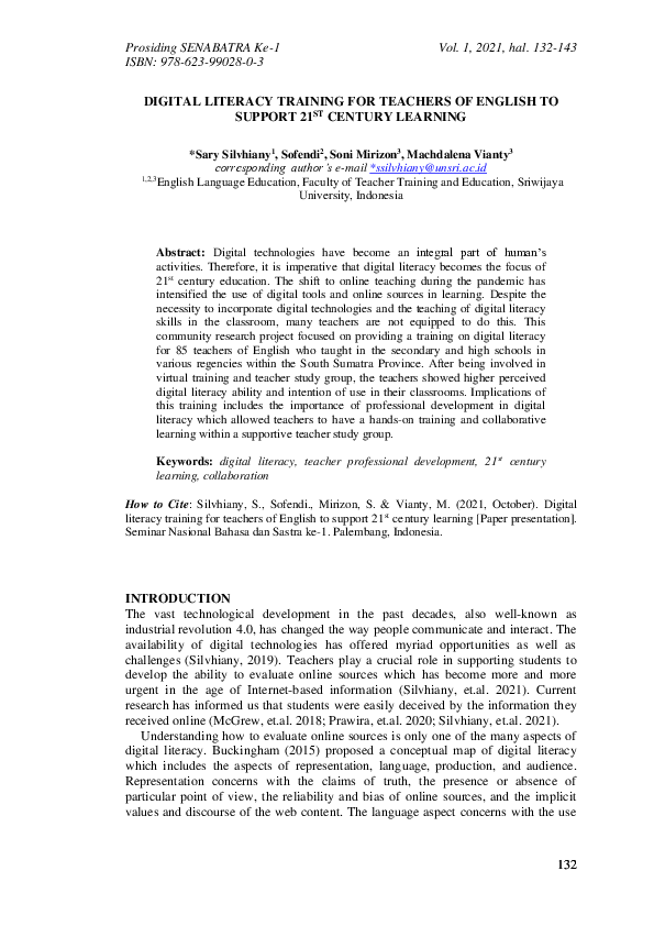(PDF) DIGITAL LITERACY TRAINING FOR TEACHERS OF ENGLISH TO SUPPORT 21 ...