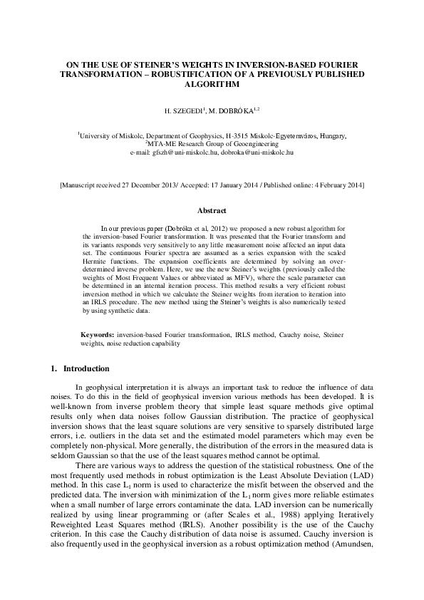 (PDF) On the use of Steiner’s weights in inversion-based Fourier ...