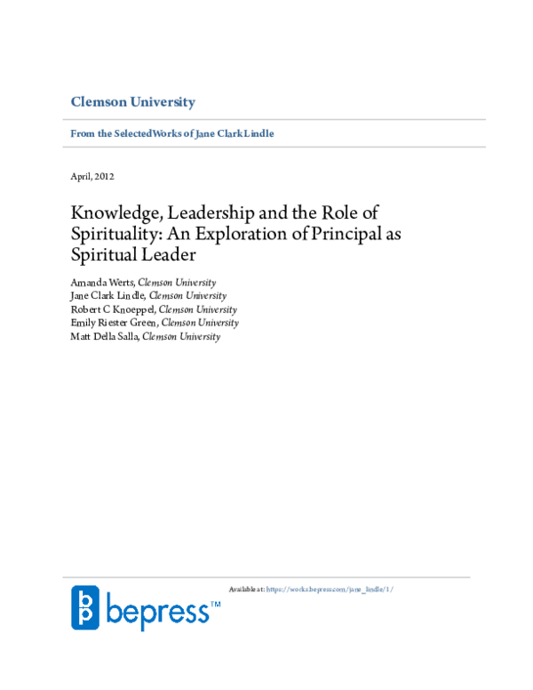 (PDF) Knowledge, Leadership and the Role of Spirituality: An ...