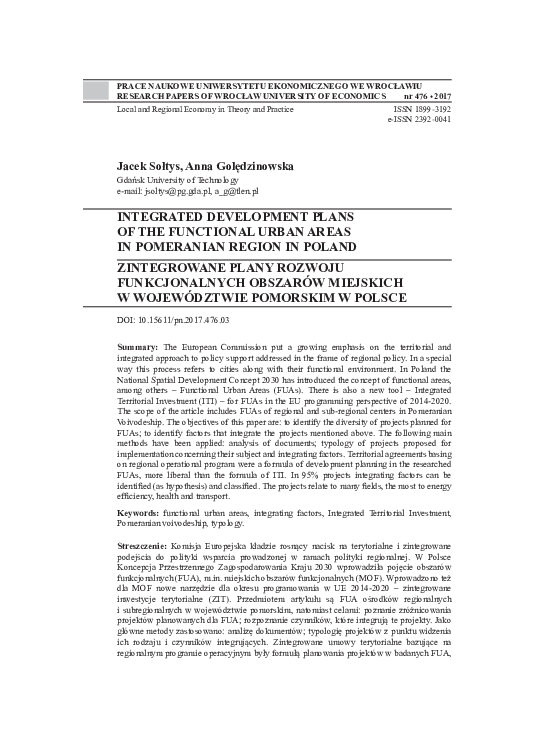 (PDF) Integrated Development Plans of the Functional Urban Areas in ...