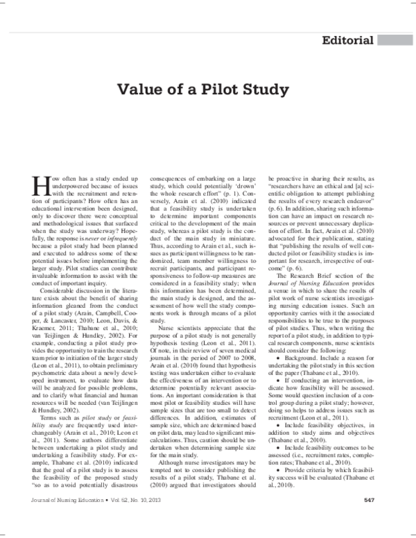 (PDF) Value of a Pilot Study