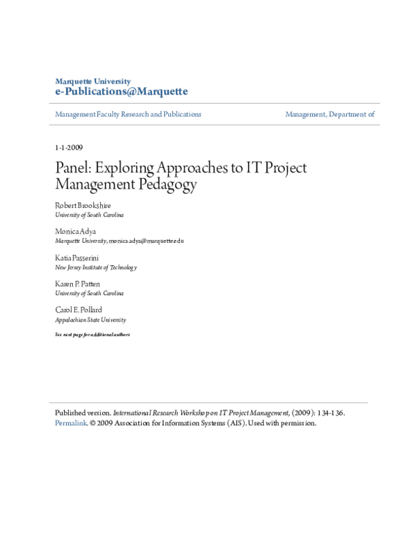 (PDF) Panel: Exploring Approaches to IT Project Management Pedagogy