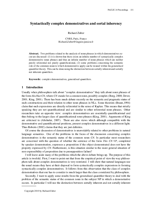 (PDF) Syntactically Complex Demonstratives and Sortal Inherency