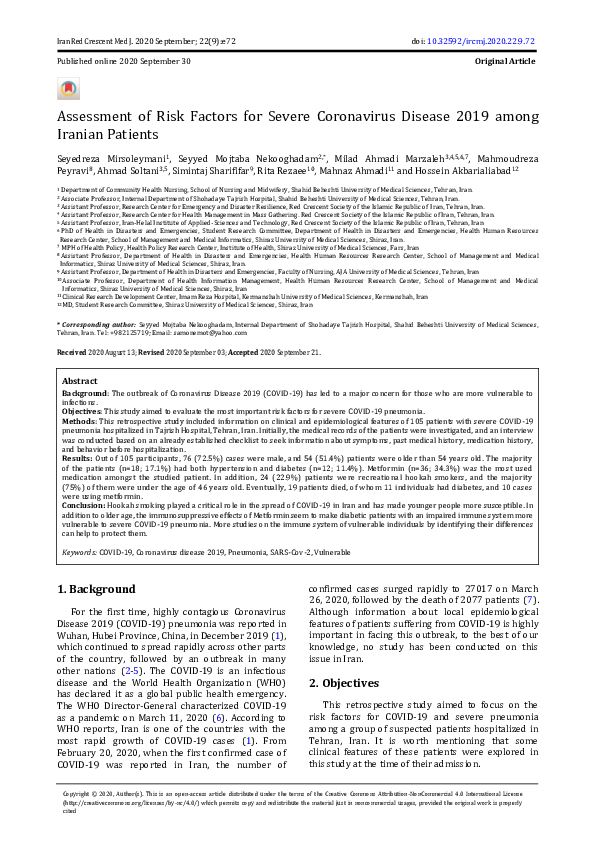 (PDF) Assessment of Risk Factors for Severe Coronavirus Disease 2019 ...