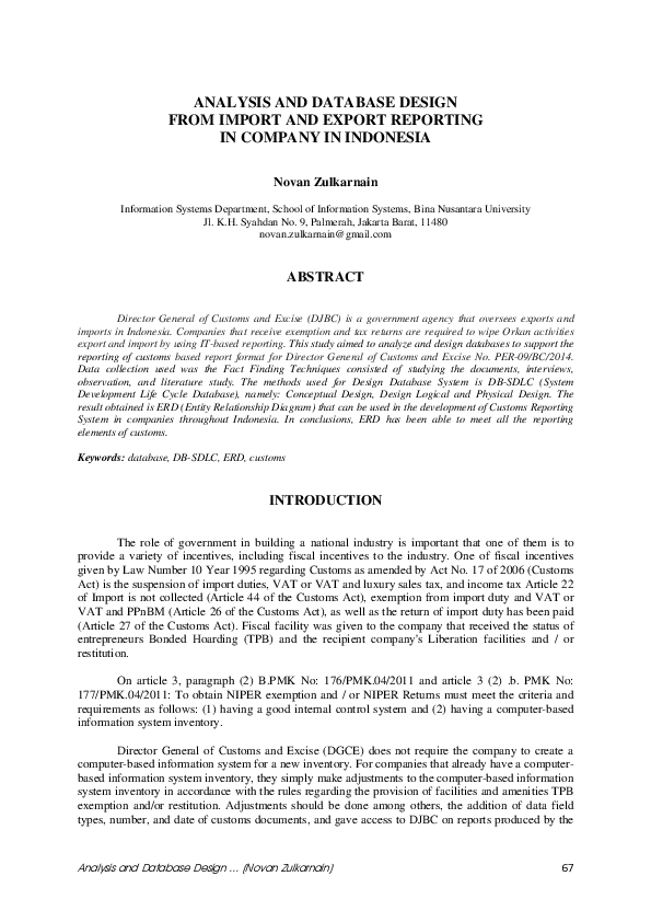 (PDF) Analysis And Database Design from Import And Export Reporting in ...