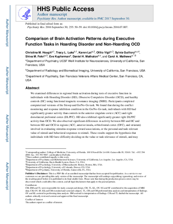 (PDF) Comparison of brain activation patterns during executive function ...