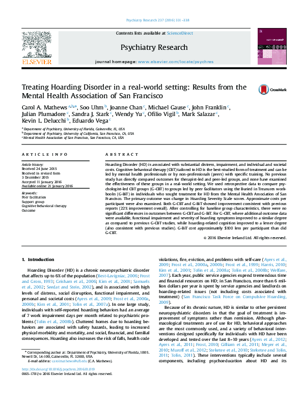 (PDF) Treating Hoarding Disorder in a real-world setting: Results from ...