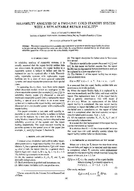(PDF) Reliability analysis of a two-unit cold standby system with a ...