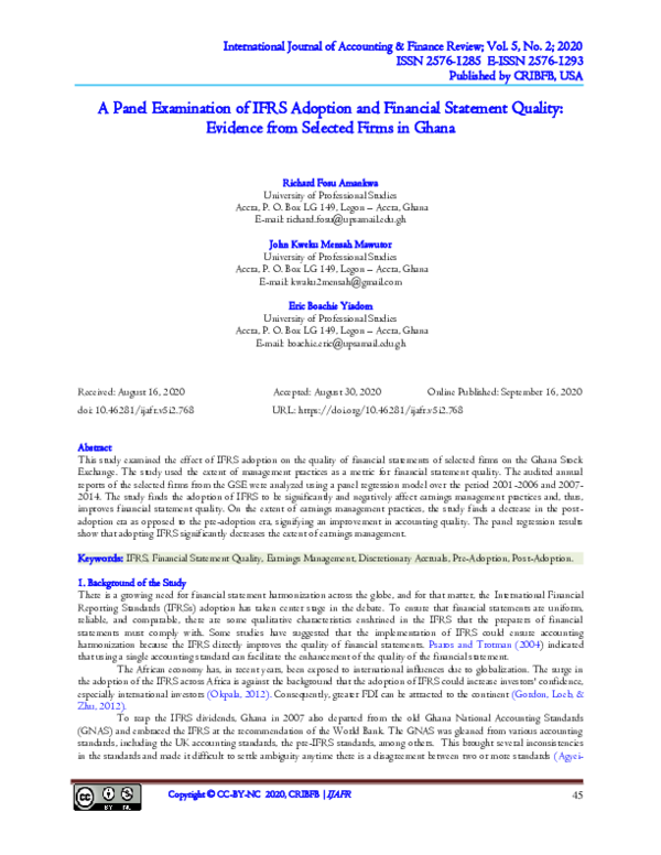Pdf A Panel Examination Of Ifrs Adoption And Financial Statement Pdf A Panel Examination Of Ifrs Adoption And Financial Statement