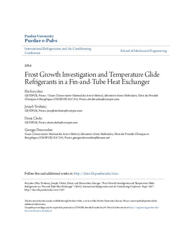 (PDF) Frost Growth Investigation and Temperature Glide Refrigerants in
