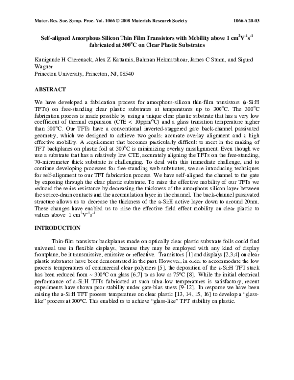 (PDF) Self-aligned Amorphous Silicon Thin Film Transistors with ...