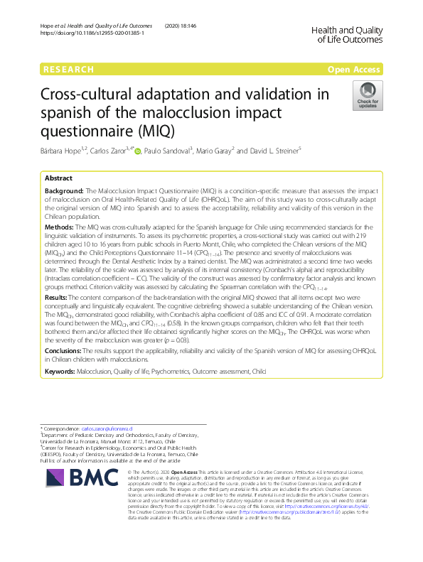 (PDF) Cross-cultural adaptation and validation in spanish of the ...