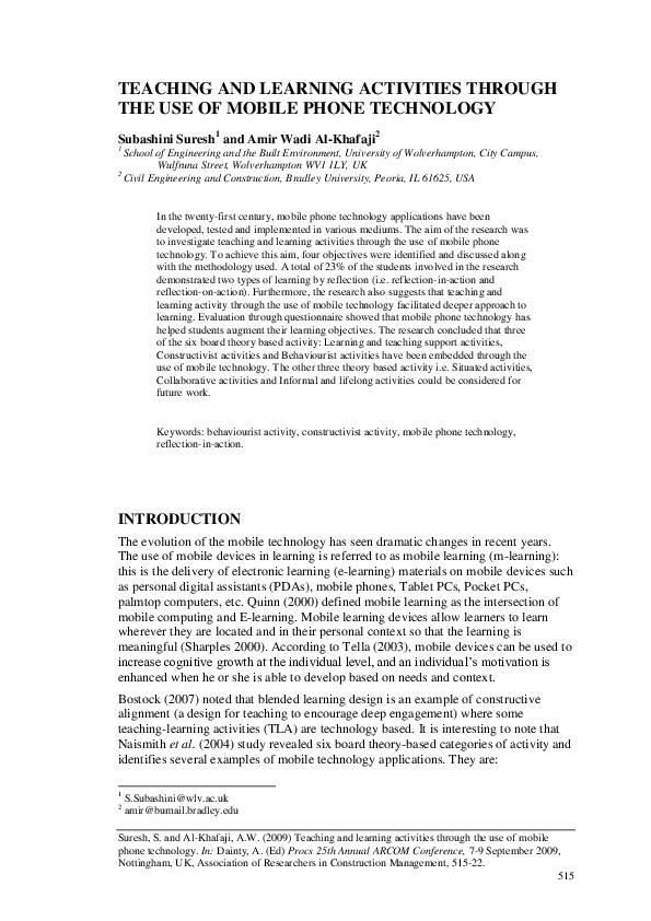 (PDF) Teaching and Learning Activities Through the Use of Mobile Phone ...