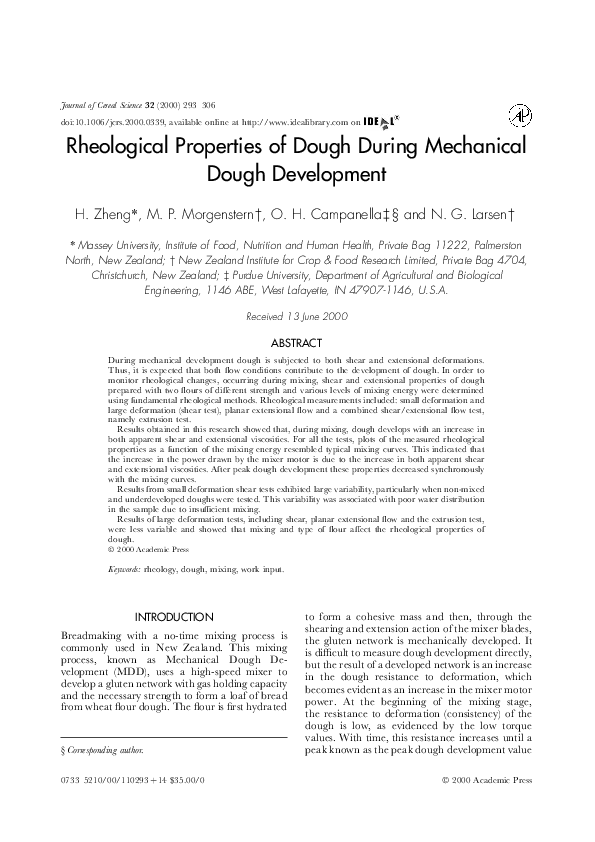 (PDF) Rheological Properties of Dough During Mechanical Dough Development Osvaldo Campanella
