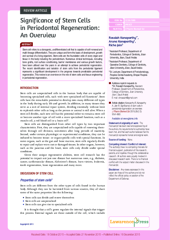 (PDF) Significance of Stem Cells in Periodontal Regeneration: An Overview
