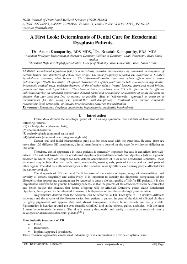 (PDF) A First Look: Determinants of Dental Care for Ectodermal ...