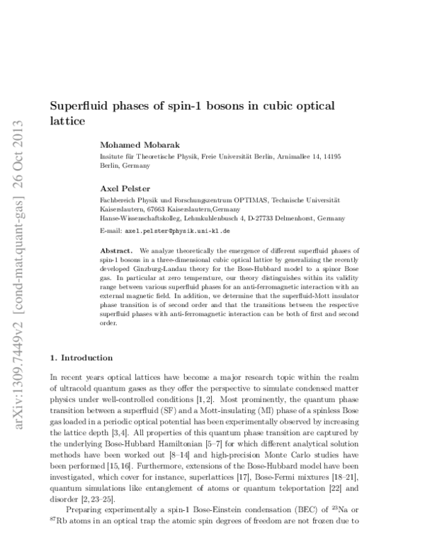 (PDF) Superfluid phases of spin-1 bosons in a cubic optical lattice