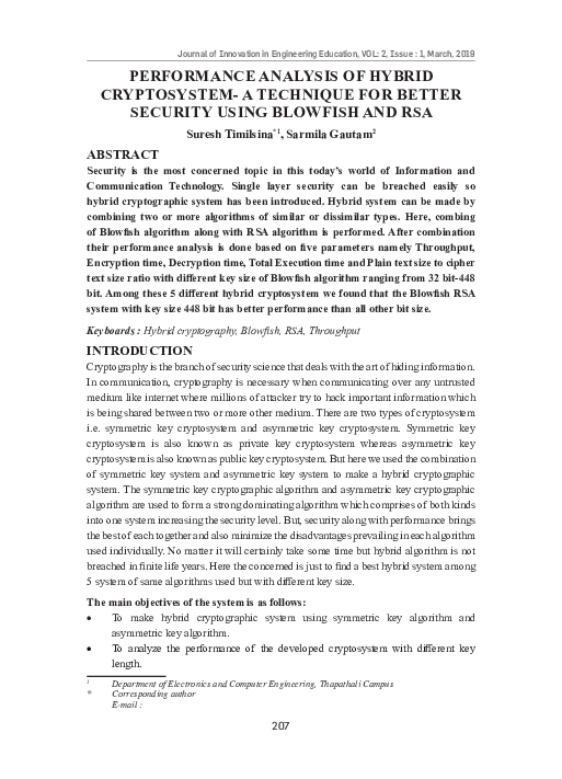 (PDF) Performance analysis of hybrid cryptosystem - A technique for ...