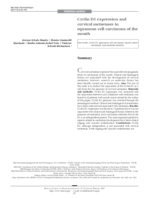 (PDF) Cyclin D1 expression and cervical metastases in squamous cell ...