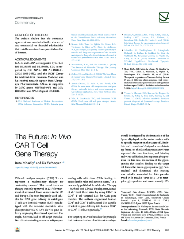 (PDF) The Future: In Vivo CAR T Cell Gene Therapy
