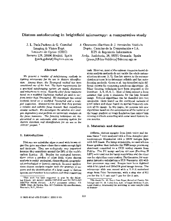 Pdf Diatom Autofocusing In Brightfield Microscopy A Comparative Study Gabriel Cristobal Academia Edu