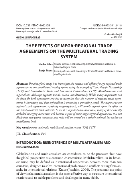 (PDF) The Effects of Mega-Regional Trade Agreements on the Multilateral ...