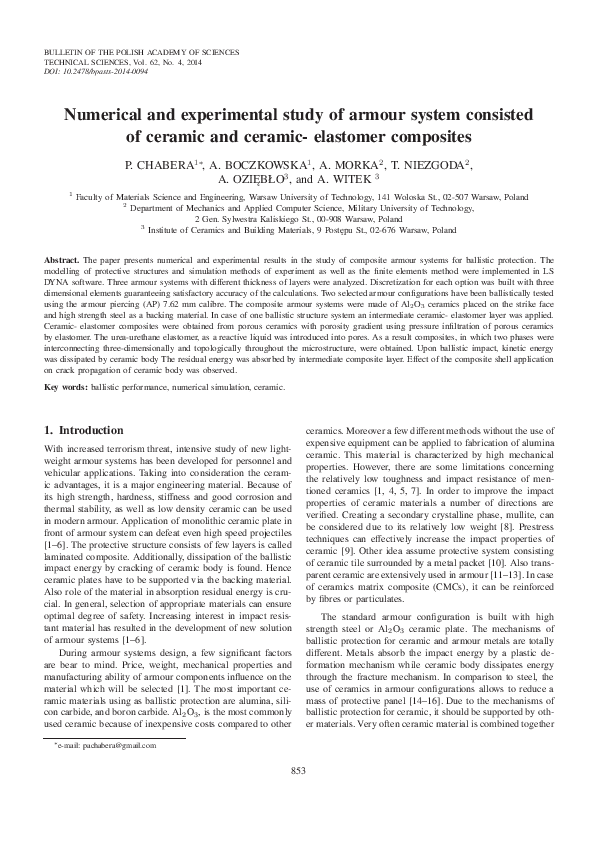 (PDF) Numerical and experimental study of armour system consisted of ...