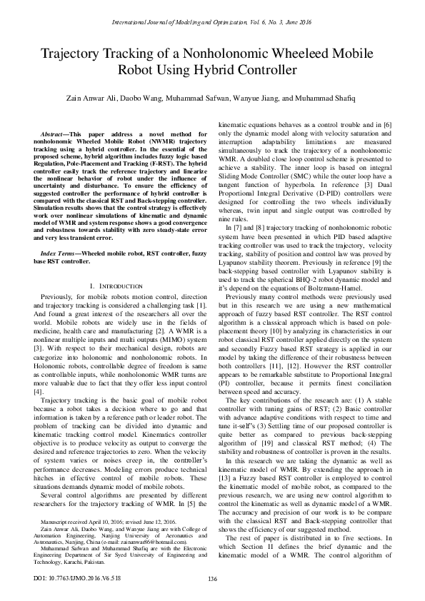 (PDF) Trajectory Tracking of a Nonholonomic Wheeleed Mobile Robot Using ...