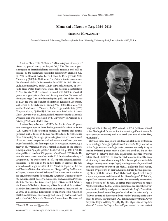(PDF) Memorial of Rustum Roy, 1924-2010
