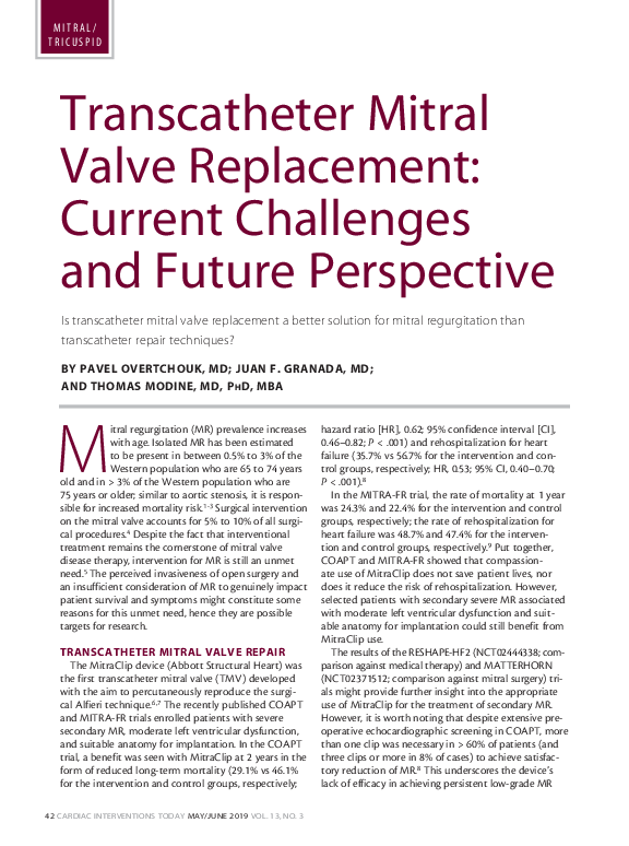 (PDF) Transcatheter Mitral Valve Replacement : Current Challenges and ...