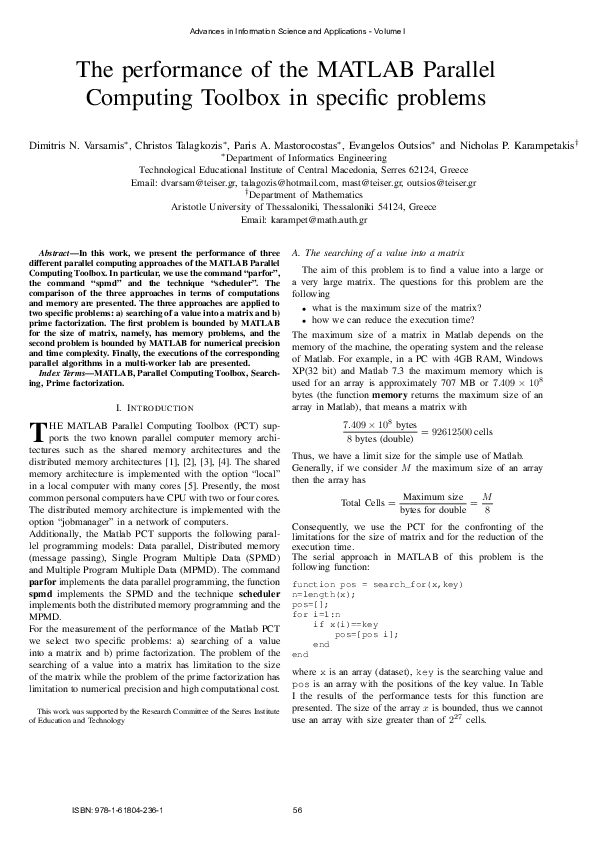 (PDF) The performance of the MATLAB Parallel Computing Toolbox in ...