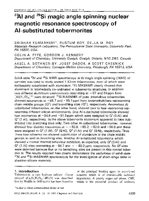 (PDF) 27Al and29Si magic angle spinning nuclear magnetic resonance ...