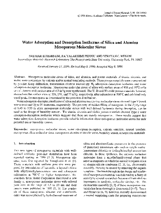 (PDF) Water adsorption and desorption isotherms of silica and alumina ...