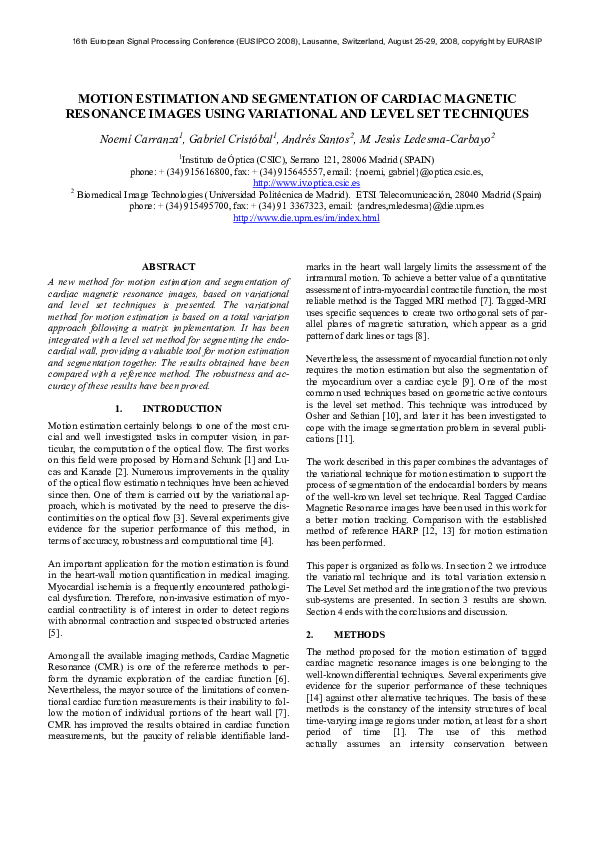 (PDF) Motion estimation and segmentation of cardiac magnetic resonance ...