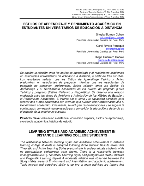 (PDF) Learning styles and academic achievement in distance learning ...