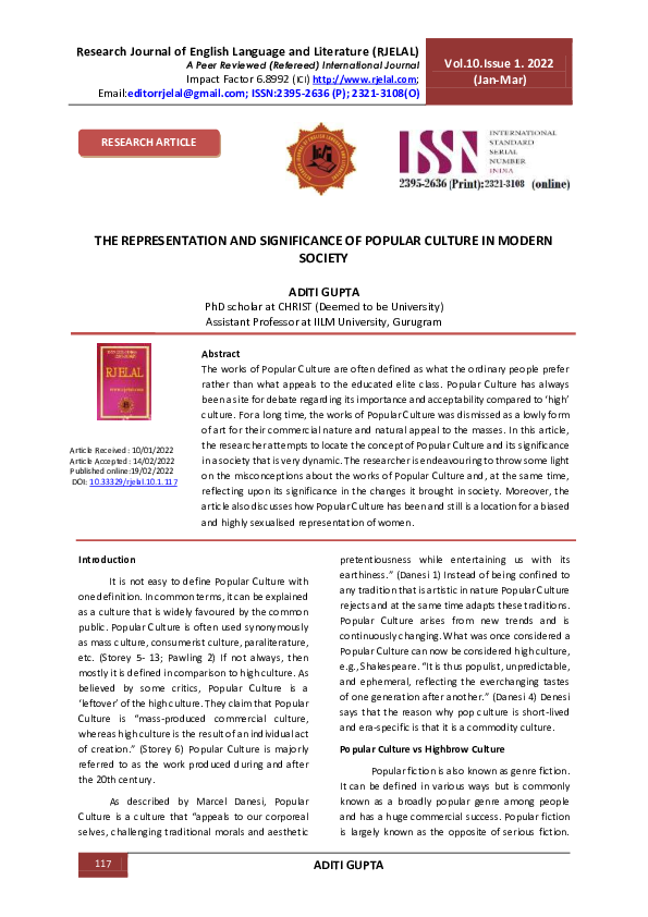 (PDF) THE REPRESENTATION AND SIGNIFICANCE OF POPULAR CULTURE IN MODERN ...
