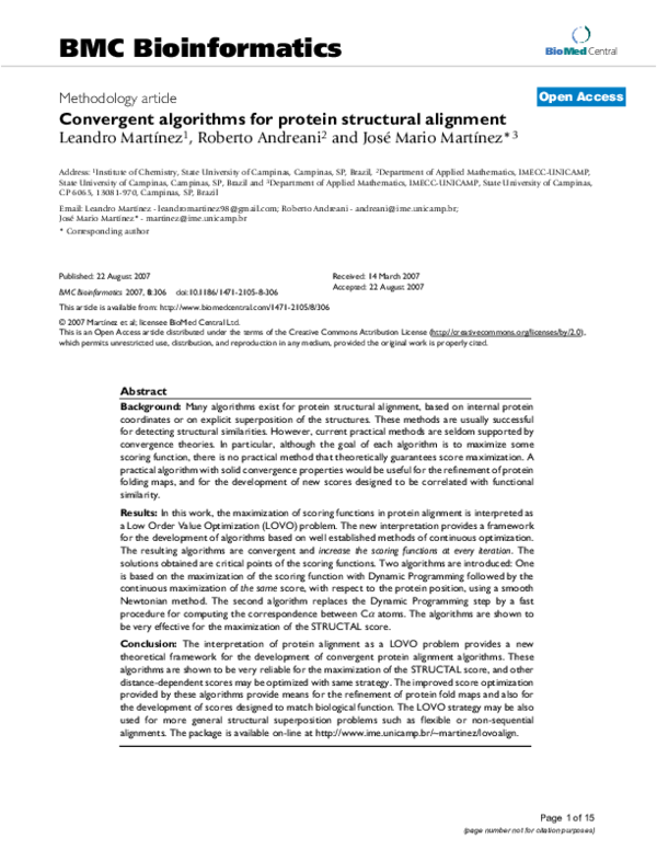 (PDF) Convergent algorithms for protein structural alignment