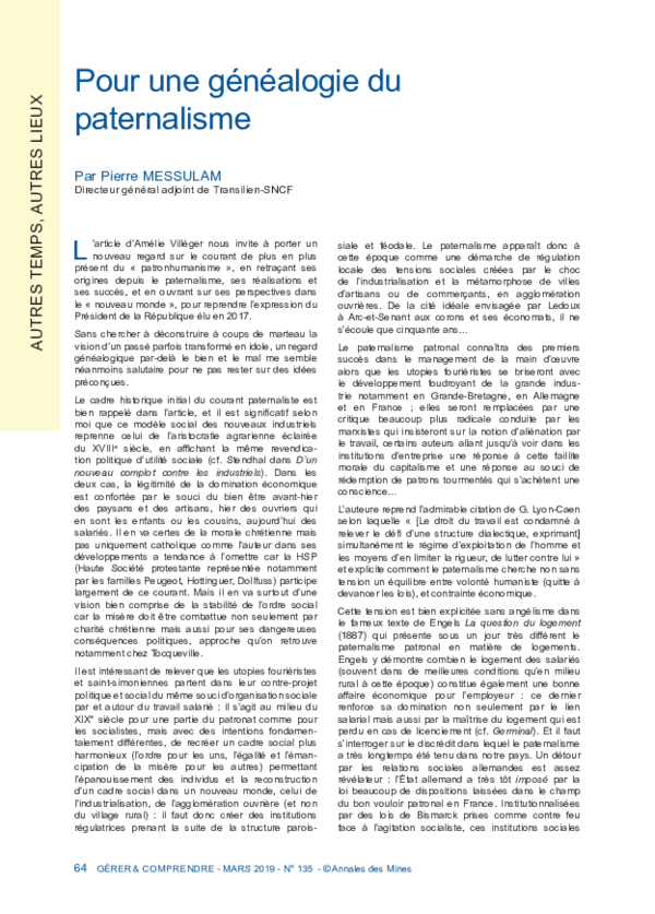 (PDF) Pour une généalogie du paternalisme