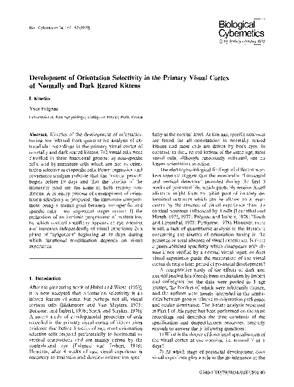 (PDF) Development of orientation selectivity in the primary visual ...