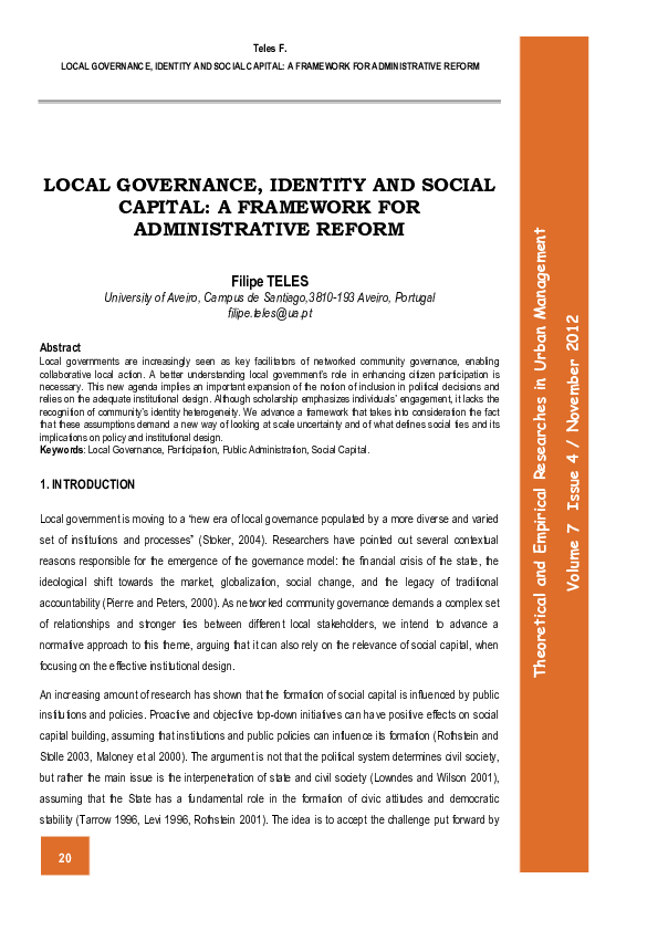 PDF Local Governance Identity And Social Capital A Framework For