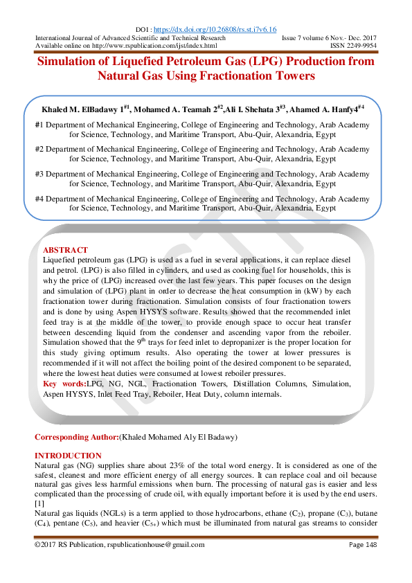 (PDF) Simulation of Liquefied Petroleum Gas (LPG) Production from ...