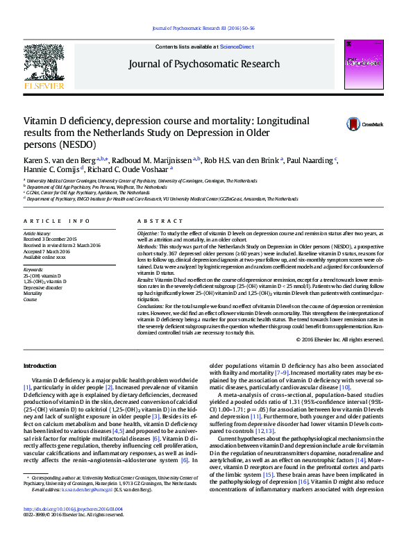 (PDF) Vitamin D deficiency, depression course and mortality