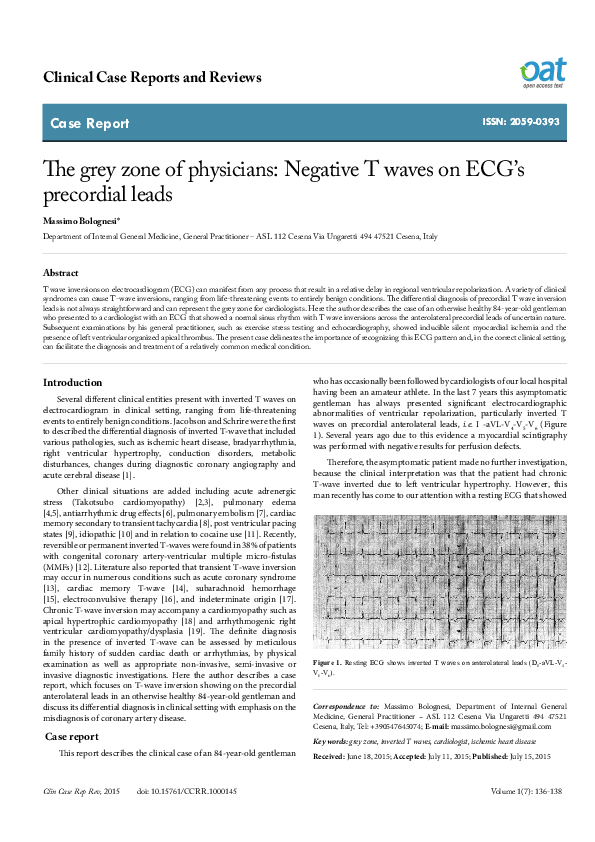 (PDF) The grey zone of physicians: Negative T waves on ECG's precordial ...