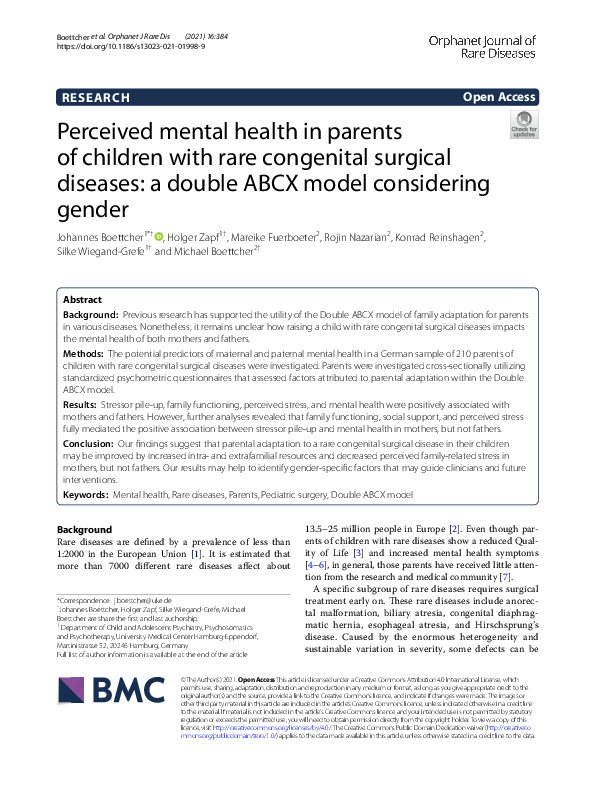 (PDF) Perceived mental health in parents of children with rare ...