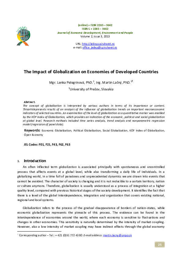 (PDF) The Impact of Globalization on Economies of Developed Countries