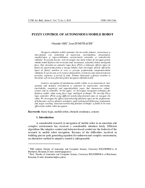 (PDF) Fuzzy Control of Autonomous Mobile Robot