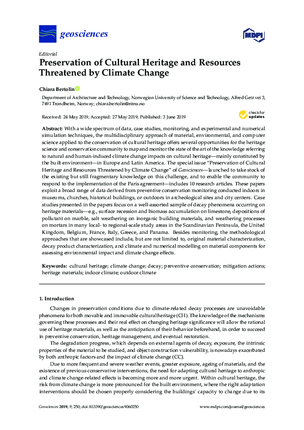 (PDF) Preservation of Cultural Heritage and Resources Threatened by ...