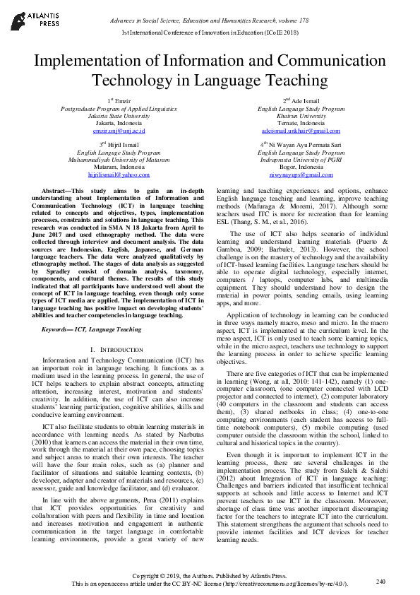 (PDF) Implementation of Information and Communication Technology in ...