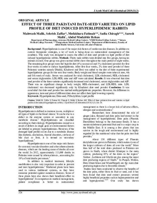(PDF) Effect Of Three Pakistani Date-Seed Varieties On Lipid Profile Of ...